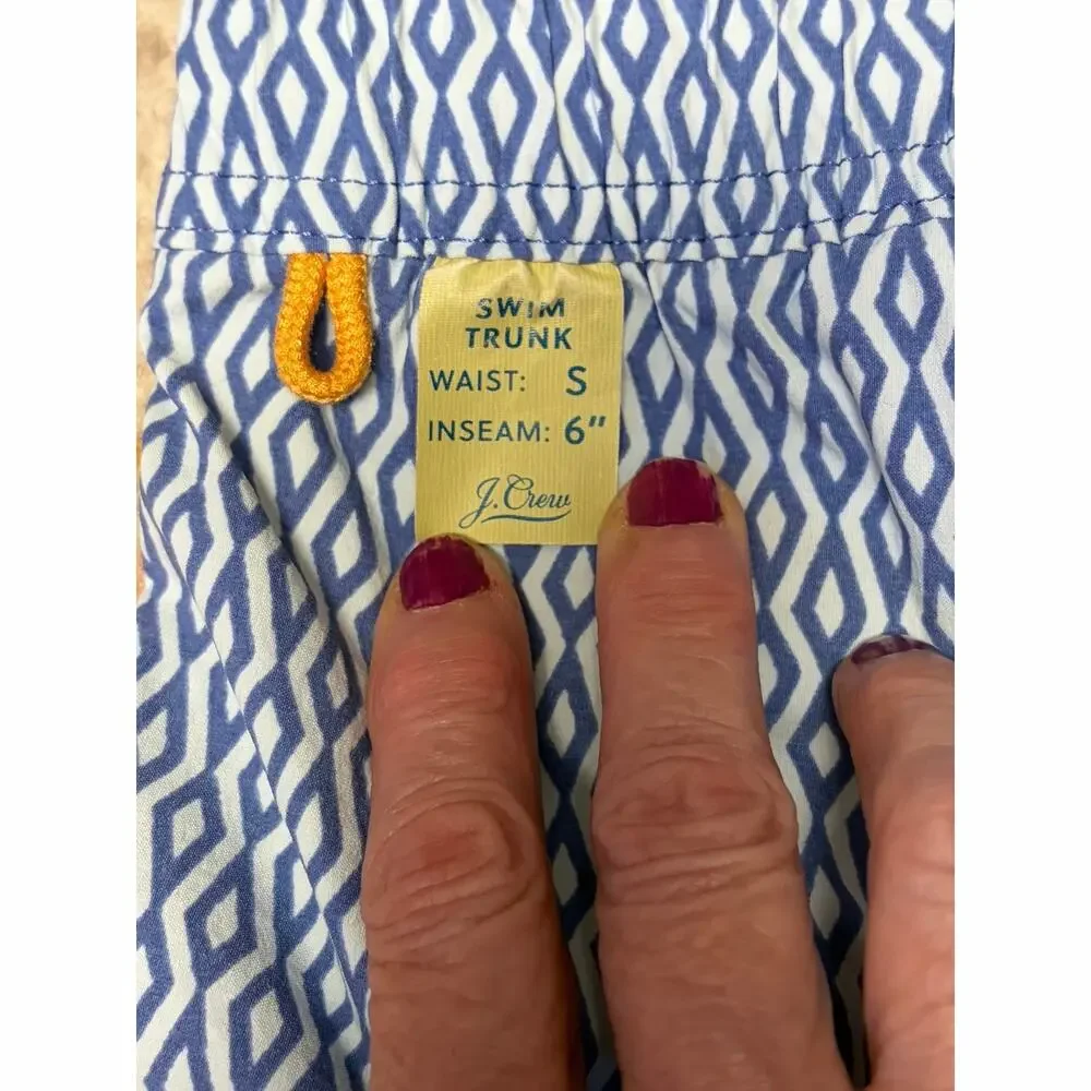 J.Crew Original Swimwear Men’s Blue Geometric Swim Trunks Size S 6” Inseam